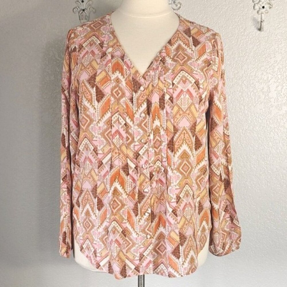 J. Jill  Size XL Blouse Pintuck Button Down V-Neck